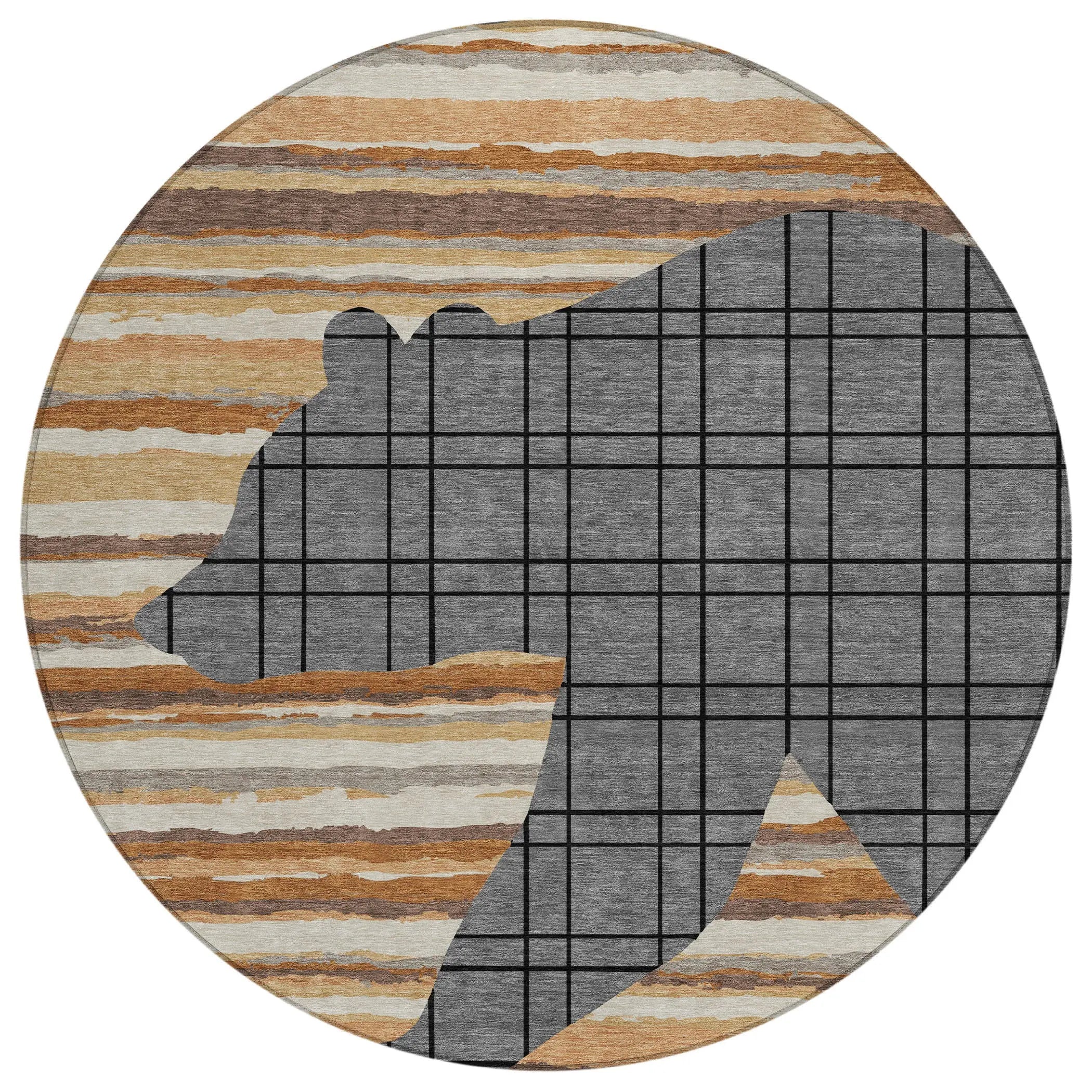 8' Gray And Brown Round Abstract Washable Indoor Outdoor Area Rug Homeroots Outdoor