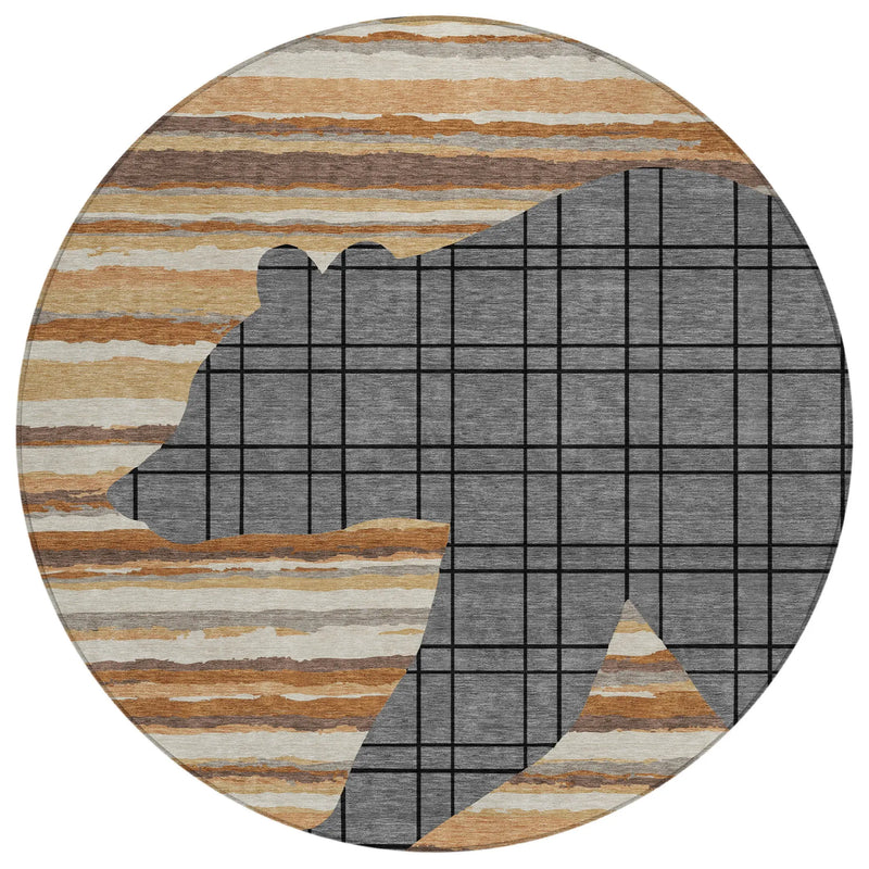 8' Gray And Brown Round Abstract Washable Indoor Outdoor Area Rug Homeroots Outdoor