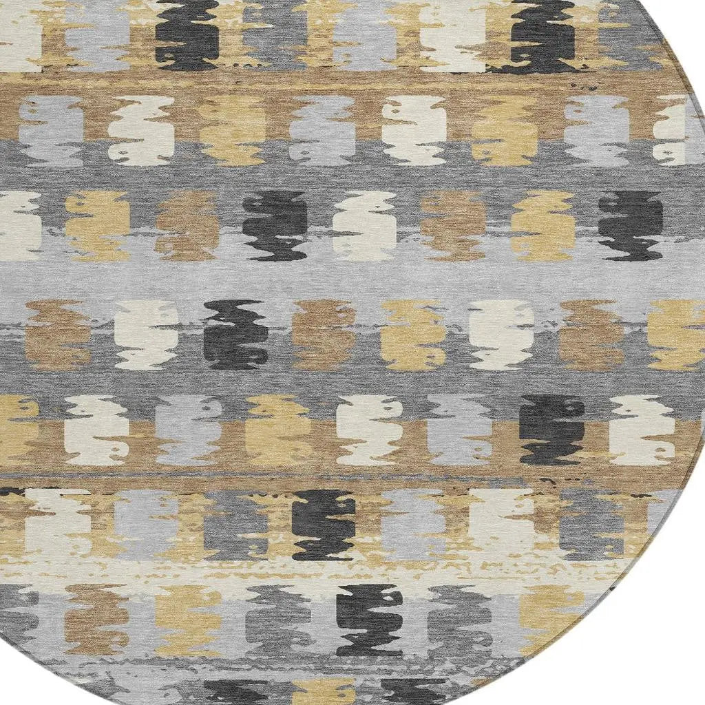 8' Gray And Brown Round Abstract Washable Indoor Outdoor Area Rug Homeroots Outdoor
