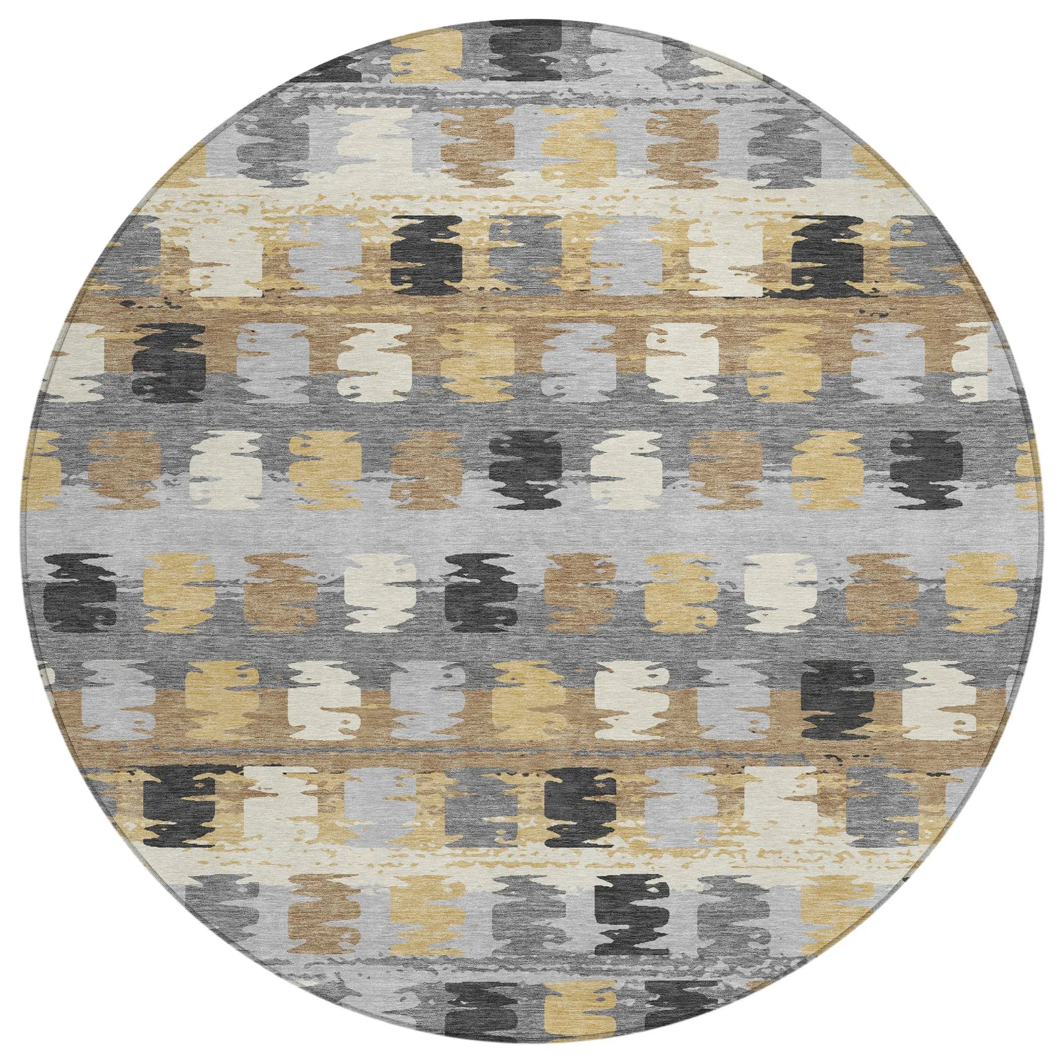 8' Gray And Brown Round Abstract Washable Indoor Outdoor Area Rug Homeroots Outdoor