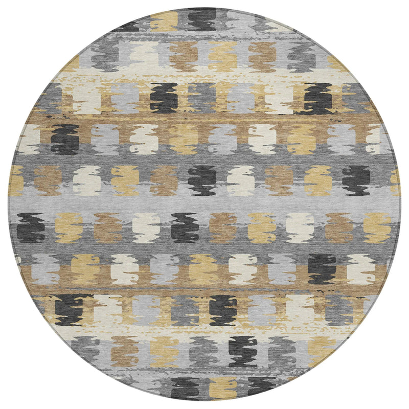 8' Gray And Brown Round Abstract Washable Indoor Outdoor Area Rug Homeroots Outdoor