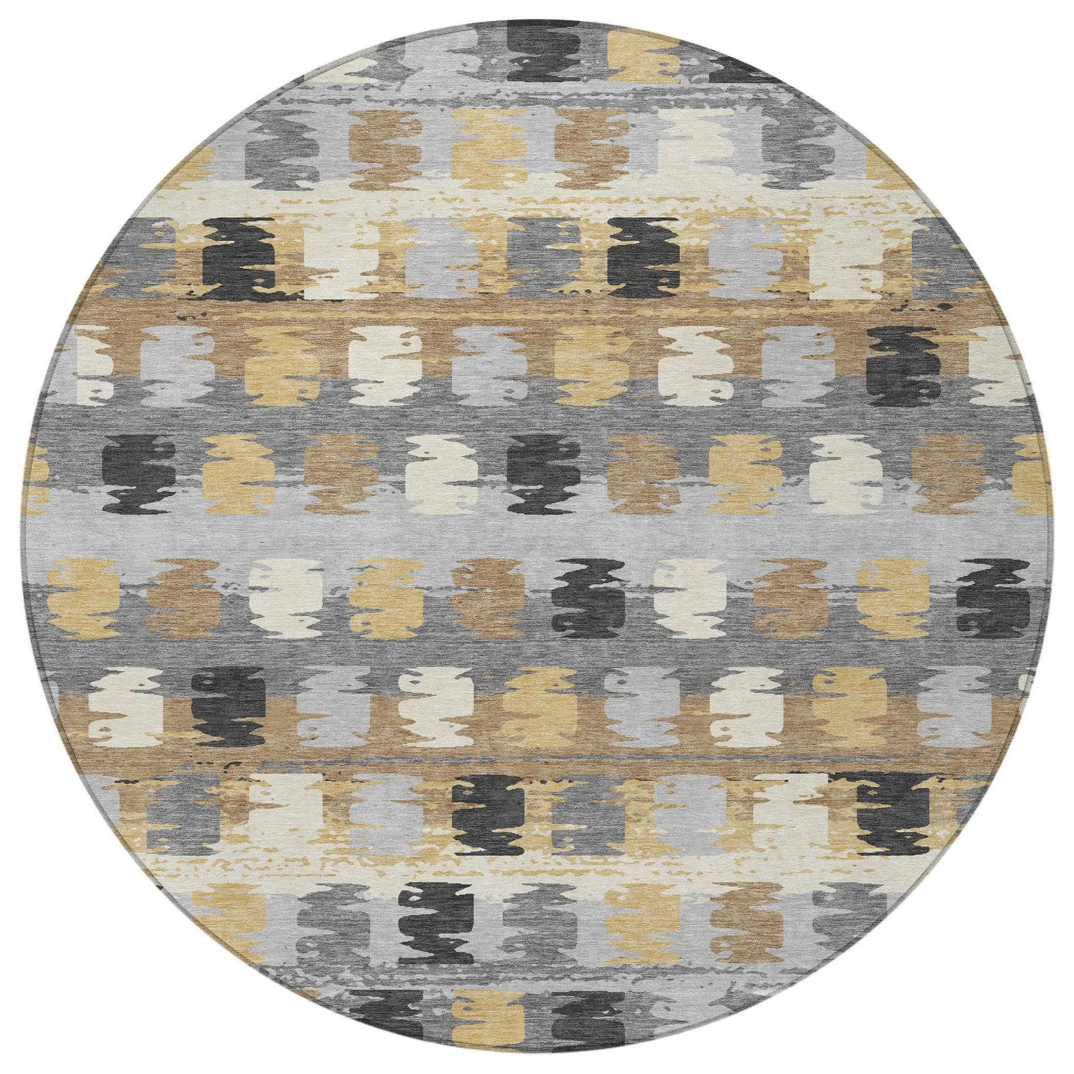 8' Gray And Brown Round Abstract Washable Indoor Outdoor Area Rug Homeroots Outdoor