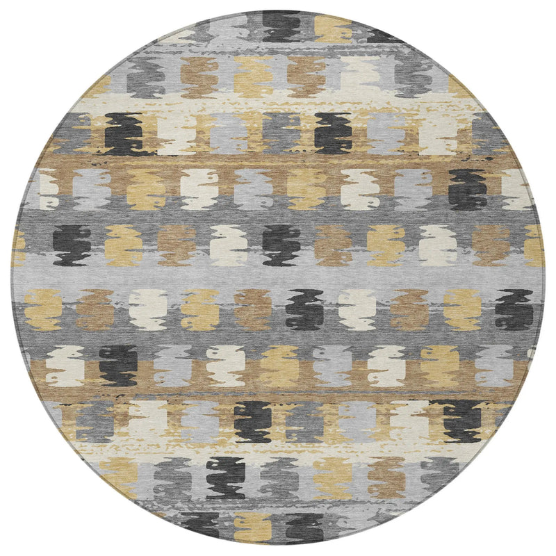 8' Gray And Brown Round Abstract Washable Indoor Outdoor Area Rug Homeroots Outdoor