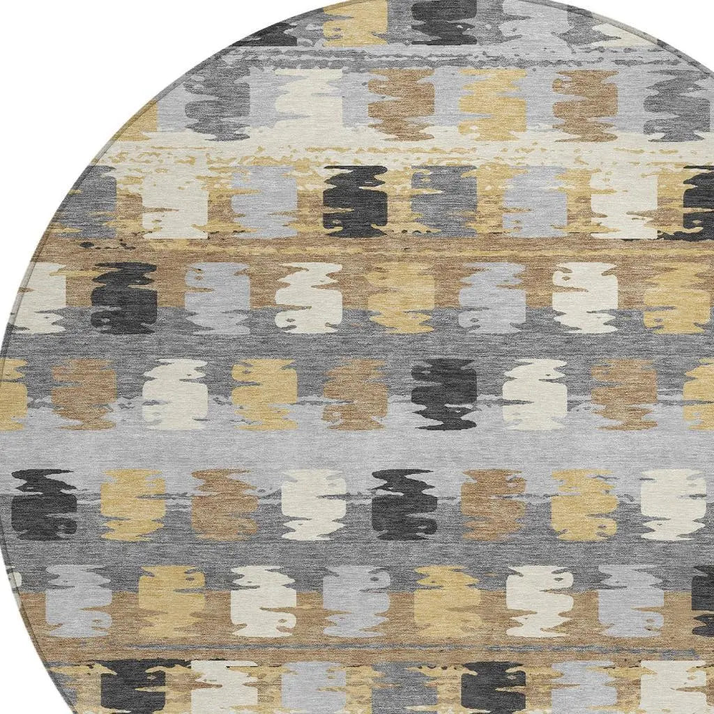 8' Gray And Brown Round Abstract Washable Indoor Outdoor Area Rug Homeroots Outdoor
