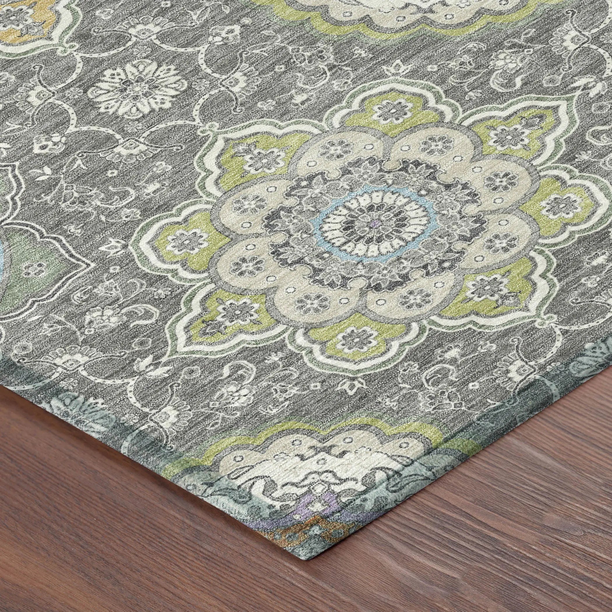 8' Gray And Brown Round Floral Medallion Washable Indoor Outdoor Area Rug Homeroots Outdoor