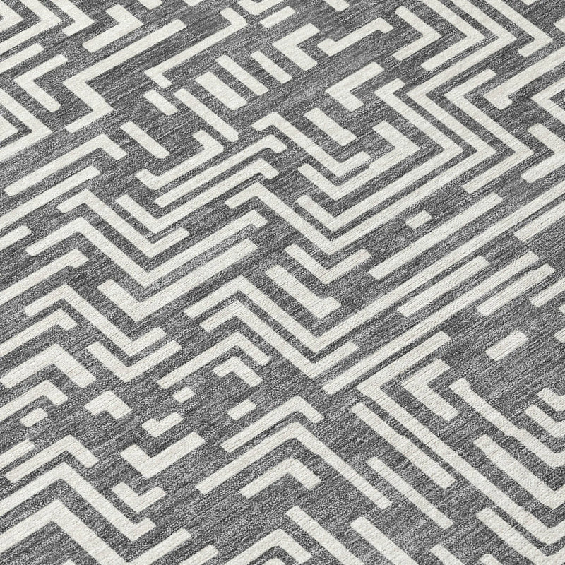 8' Gray And Brown Round Geometric Washable Indoor Outdoor Area Rug Homeroots Outdoor