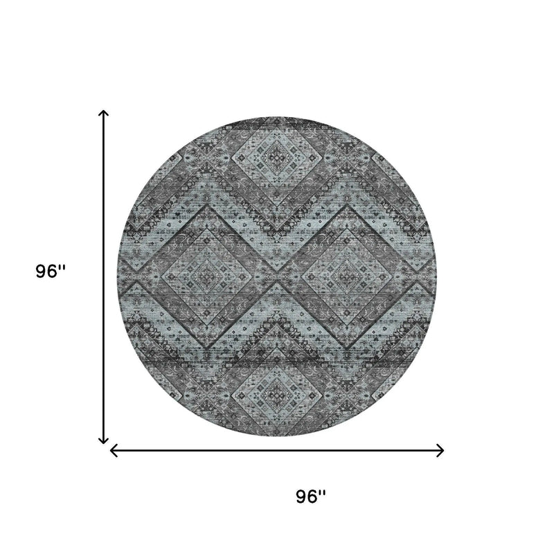 8' Gray And Brown Round Tribal Washable Indoor Outdoor Area Rug Homeroots Outdoor