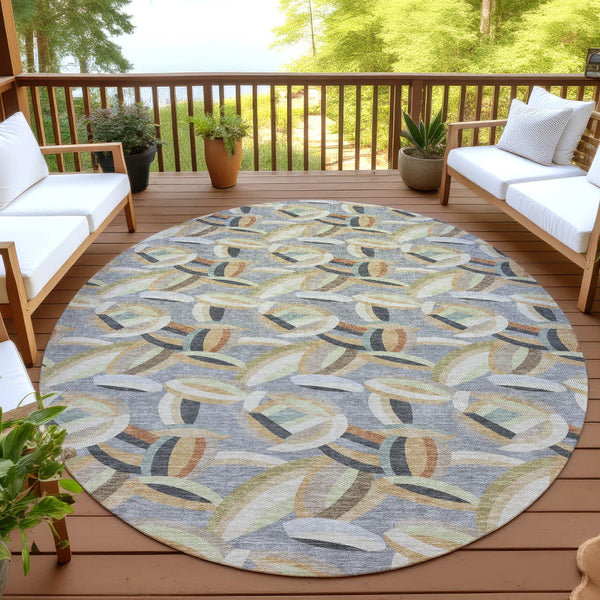 8' Gray And Charcoal Round Abstract Washable Indoor Outdoor Area Rug Homeroots Outdoor