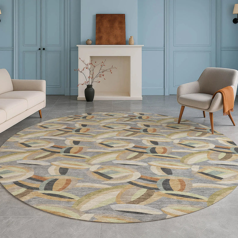 8' Gray And Charcoal Round Abstract Washable Indoor Outdoor Area Rug Homeroots Outdoor