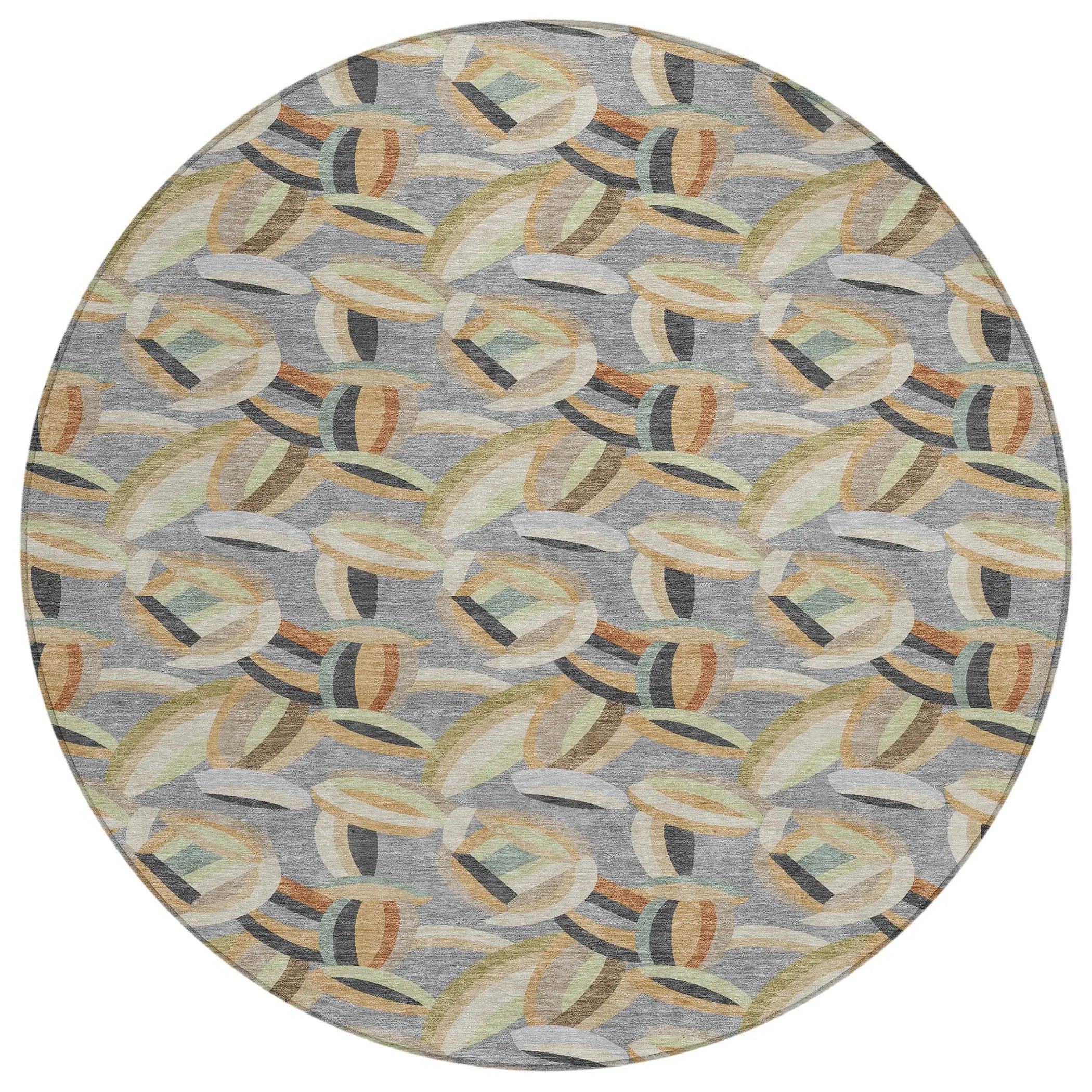 8' Gray And Charcoal Round Abstract Washable Indoor Outdoor Area Rug Homeroots Outdoor