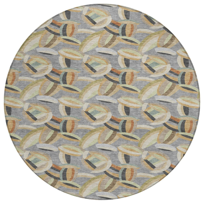 8' Gray And Charcoal Round Abstract Washable Indoor Outdoor Area Rug Homeroots Outdoor