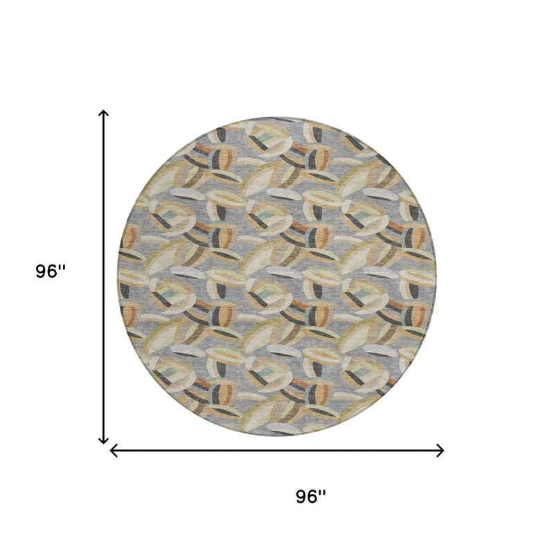 8' Gray And Charcoal Round Abstract Washable Indoor Outdoor Area Rug Homeroots Outdoor