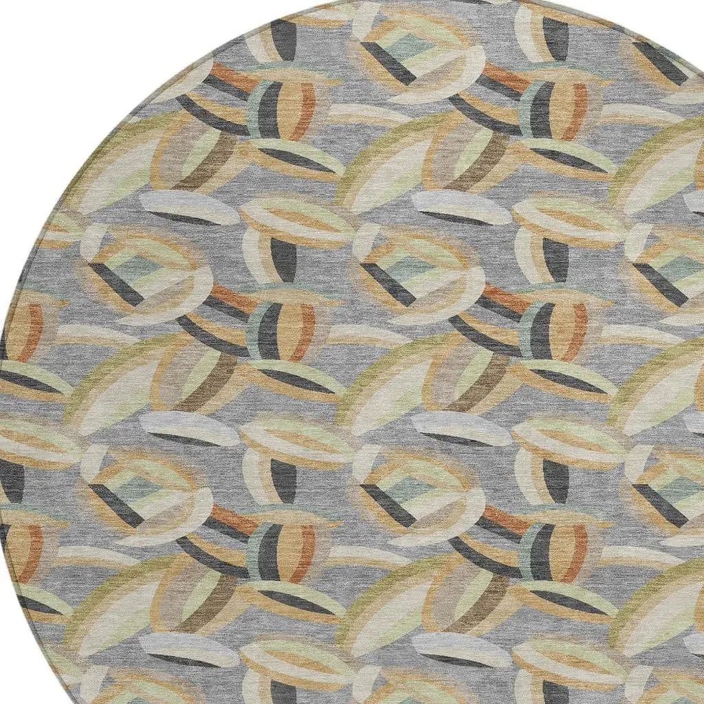 8' Gray And Charcoal Round Abstract Washable Indoor Outdoor Area Rug Homeroots Outdoor