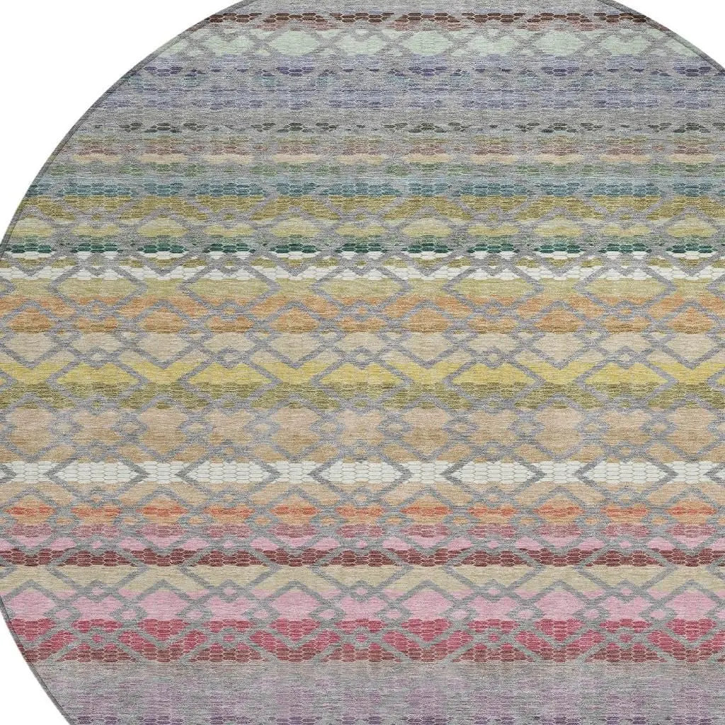 8' Gray And Chocolate Round Striped Washable Indoor Outdoor Area Rug Homeroots Outdoor