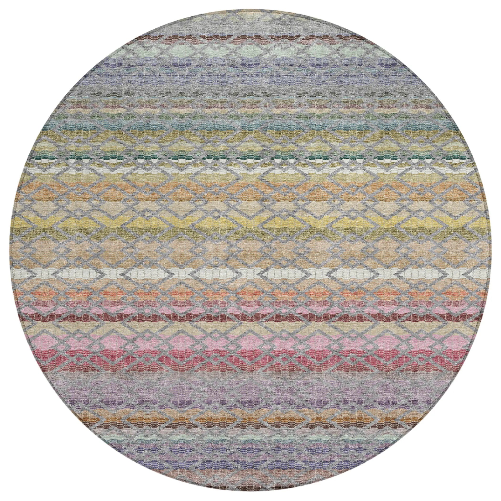 8' Gray And Chocolate Round Striped Washable Indoor Outdoor Area Rug Homeroots Outdoor