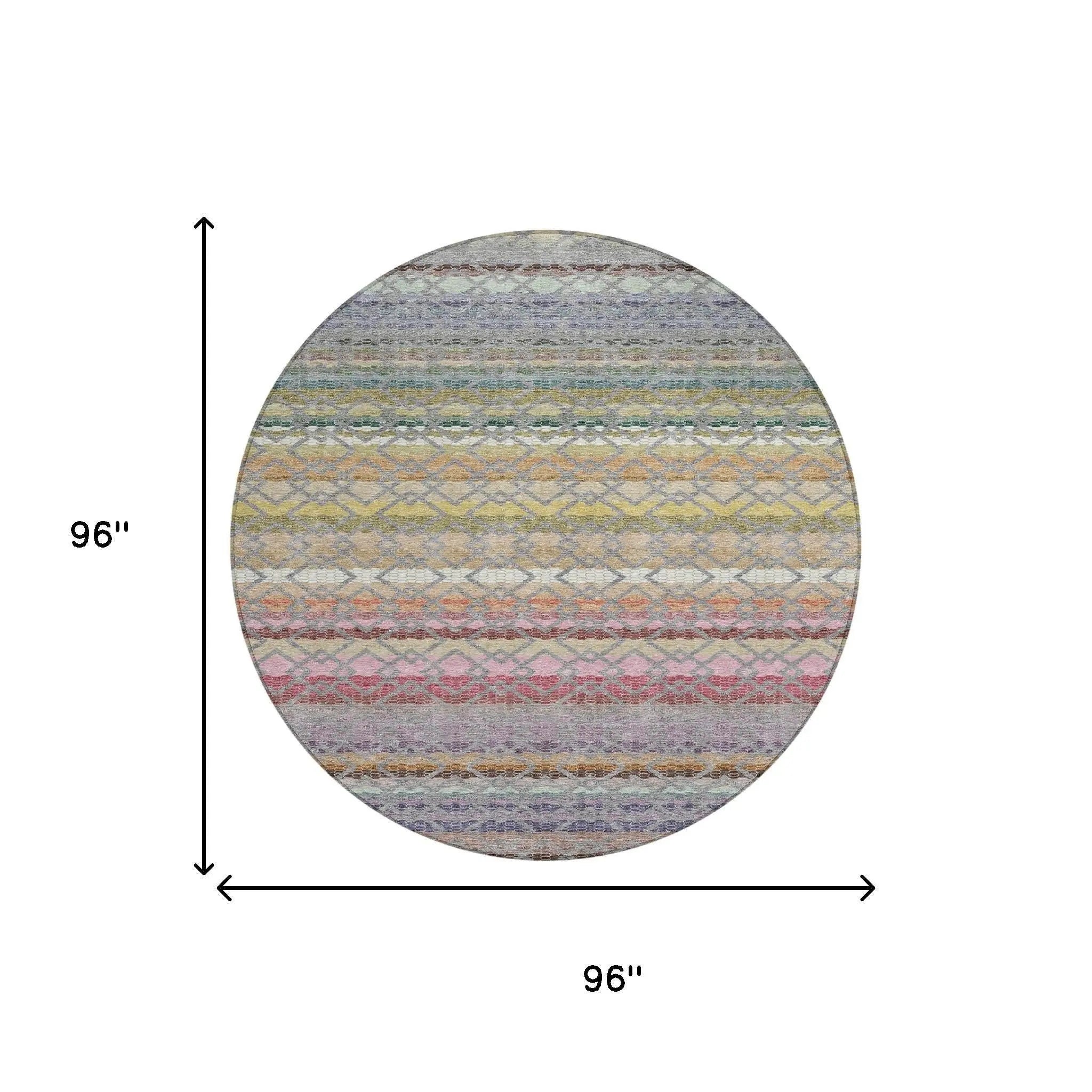 8' Gray And Chocolate Round Striped Washable Indoor Outdoor Area Rug Homeroots Outdoor