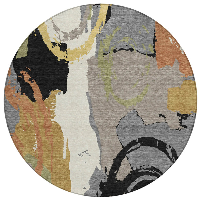 8' Gray And Copper Round Abstract Washable Indoor Outdoor Area Rug Homeroots Outdoor