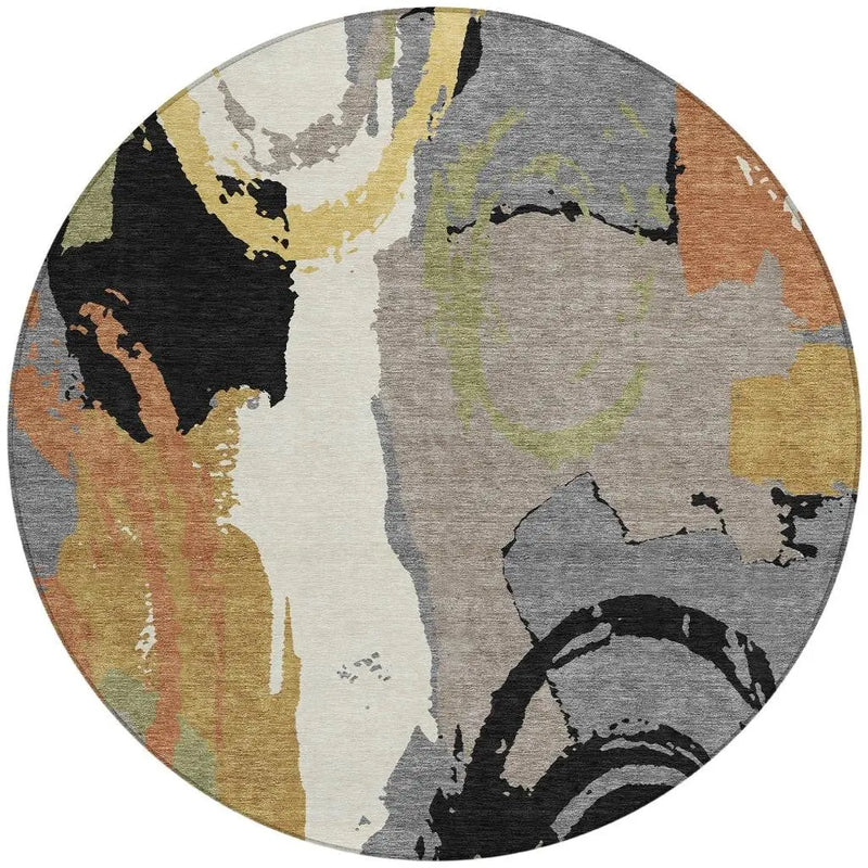 8' Gray And Copper Round Abstract Washable Indoor Outdoor Area Rug Homeroots Outdoor