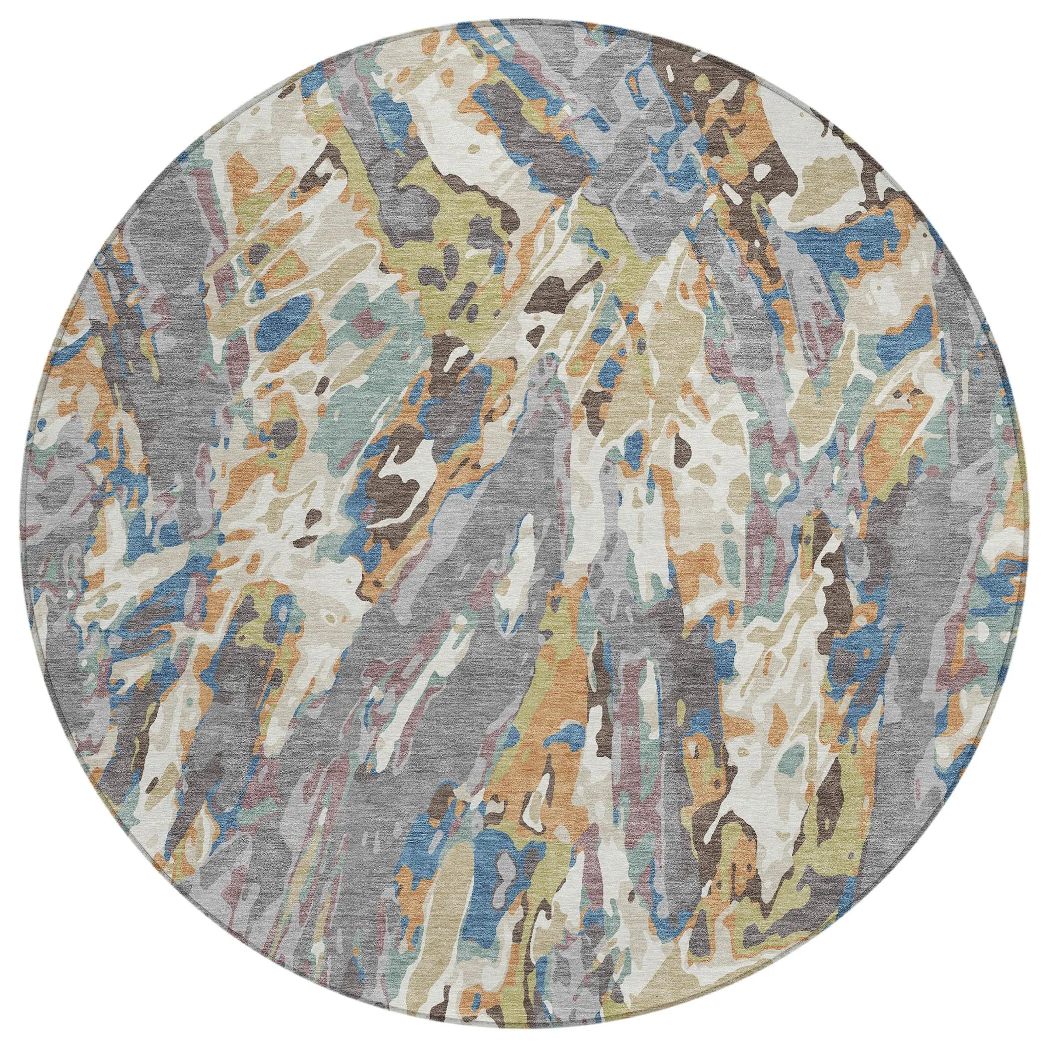 8' Gray And Copper Round Abstract Washable Indoor Outdoor Area Rug Homeroots Outdoor
