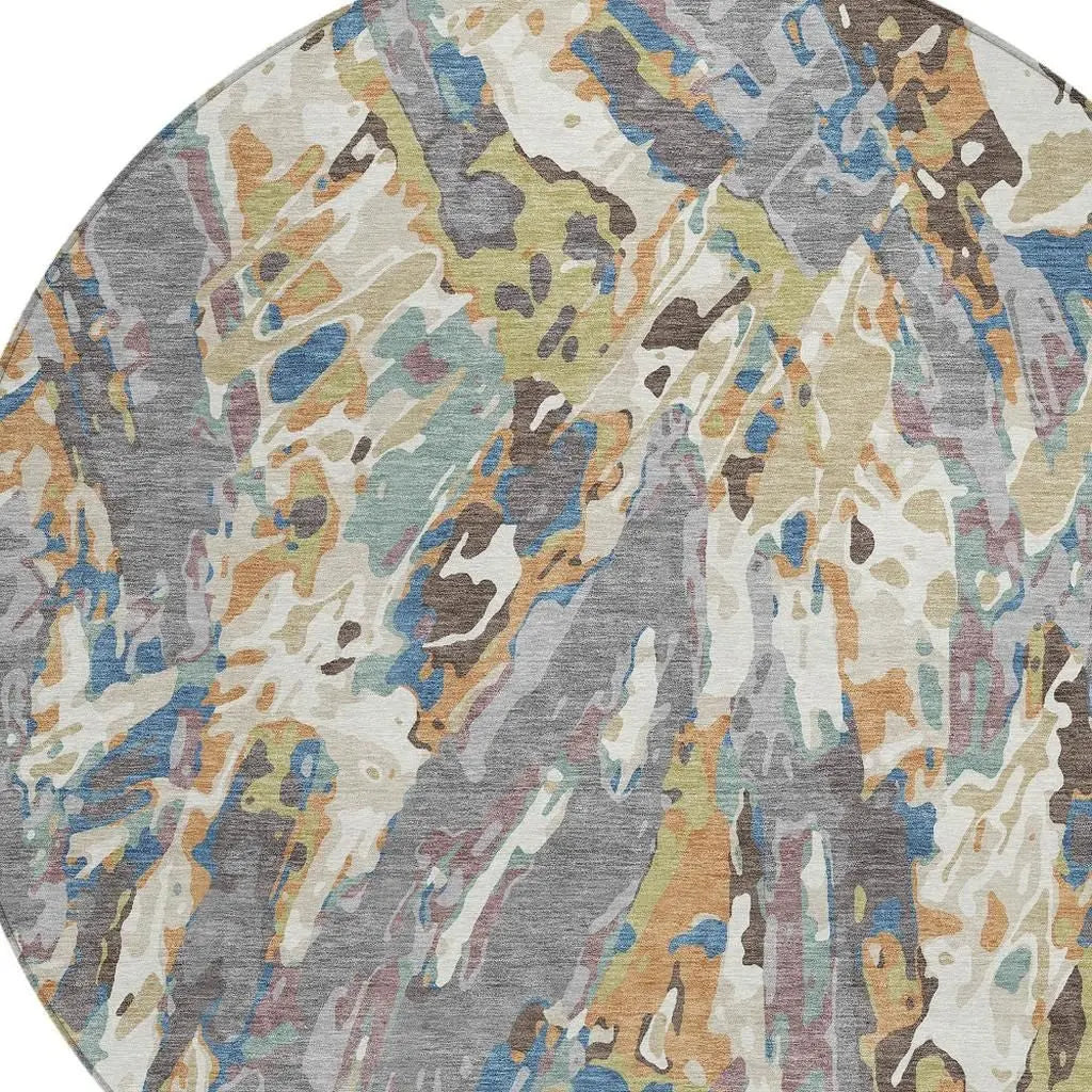 8' Gray And Copper Round Abstract Washable Indoor Outdoor Area Rug Homeroots Outdoor