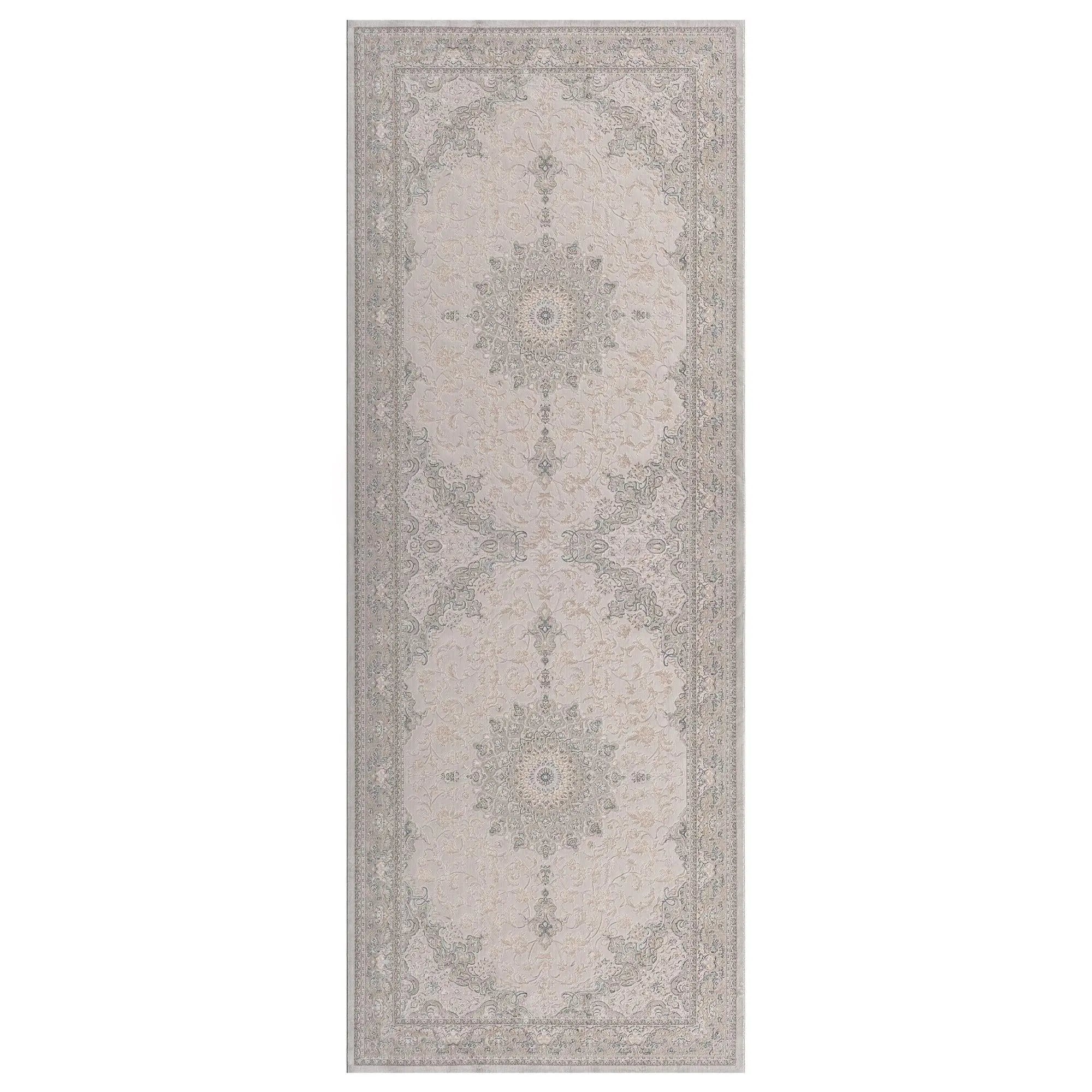 8' Gray And Cream Medallion Runner Rug Homeroots Home Decor