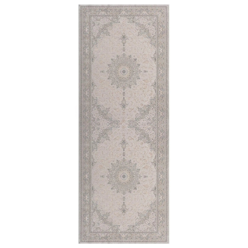 8' Gray And Cream Medallion Runner Rug Homeroots Home Decor