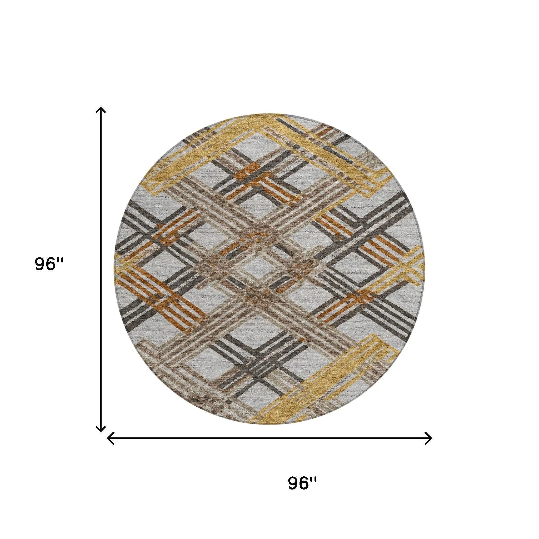 8' Gray And Gold Round Geometric Washable Indoor Outdoor Area Rug Homeroots Outdoor