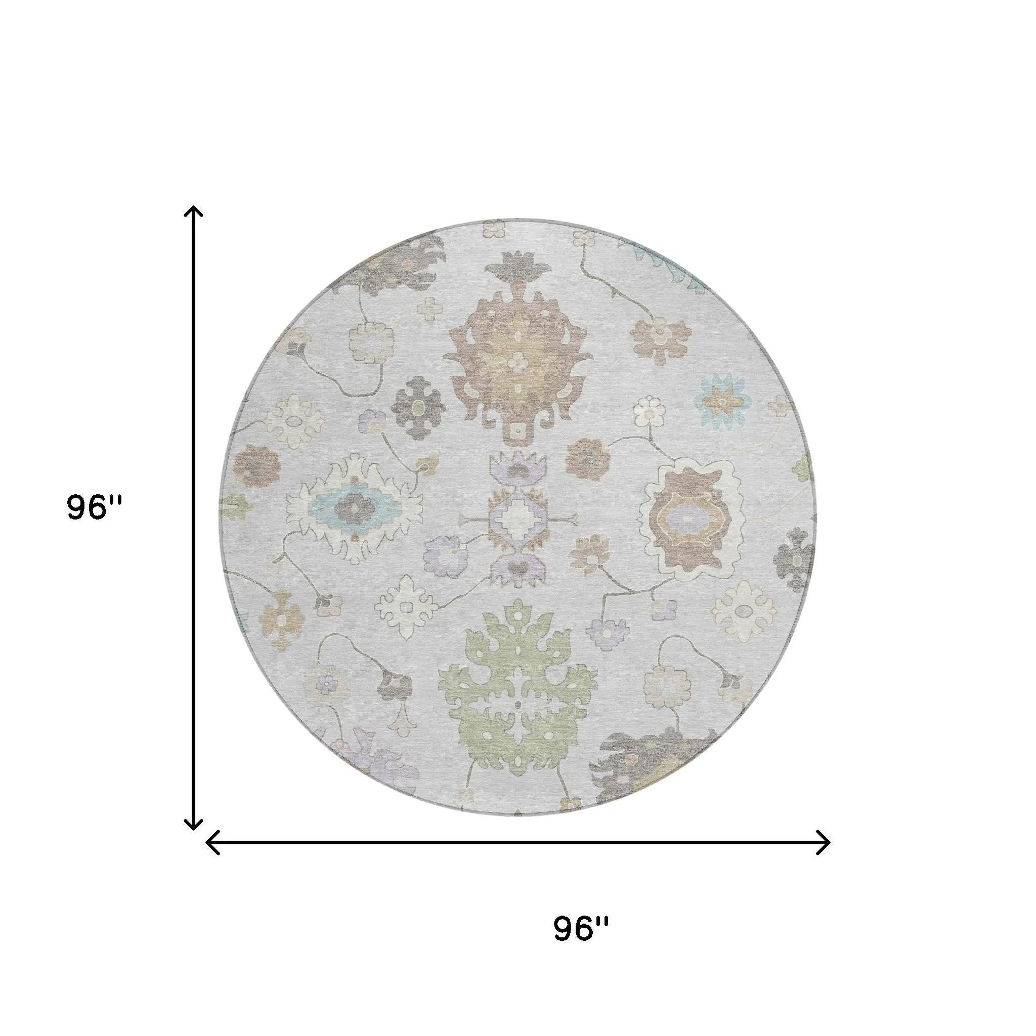 8' Gray And Gold Round Oriental Washable Indoor Outdoor Area Rug Homeroots Outdoor