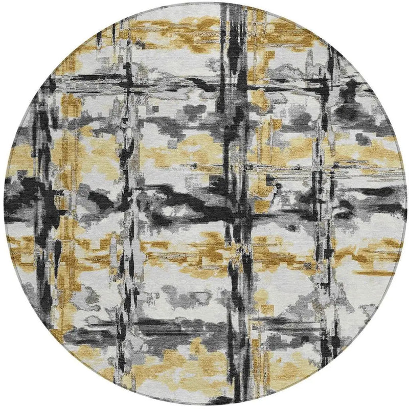8' Gray And Granite Gray Round Abstract Washable Indoor Outdoor Area Rug Homeroots Outdoor