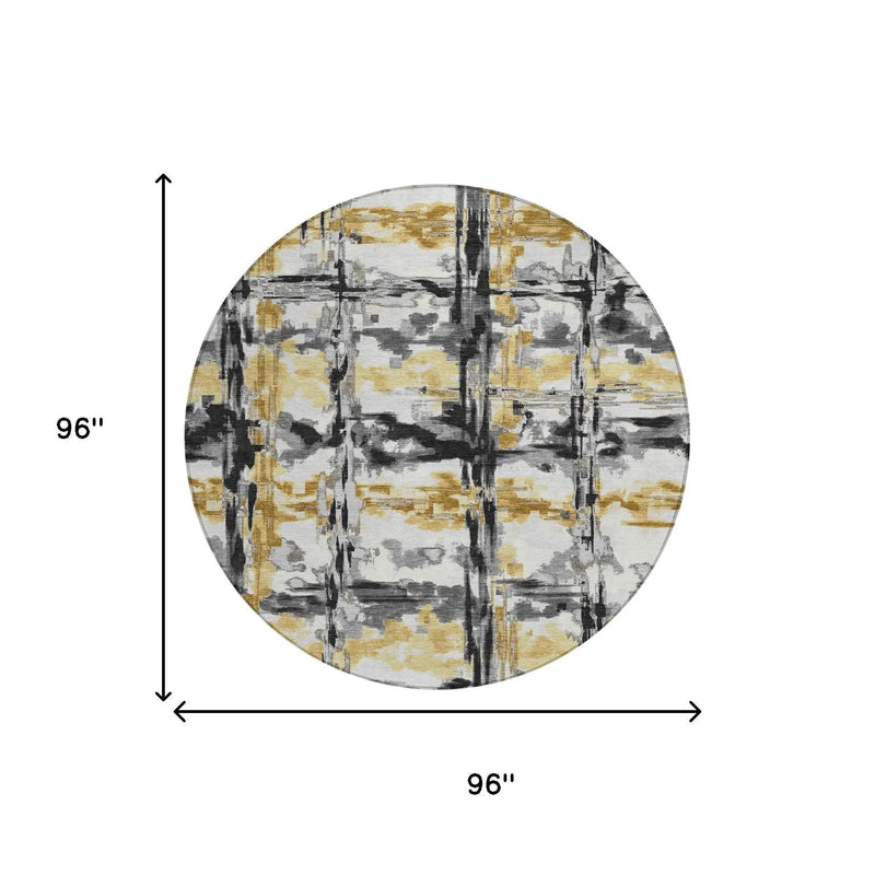 8' Gray And Granite Gray Round Abstract Washable Indoor Outdoor Area Rug Homeroots Outdoor