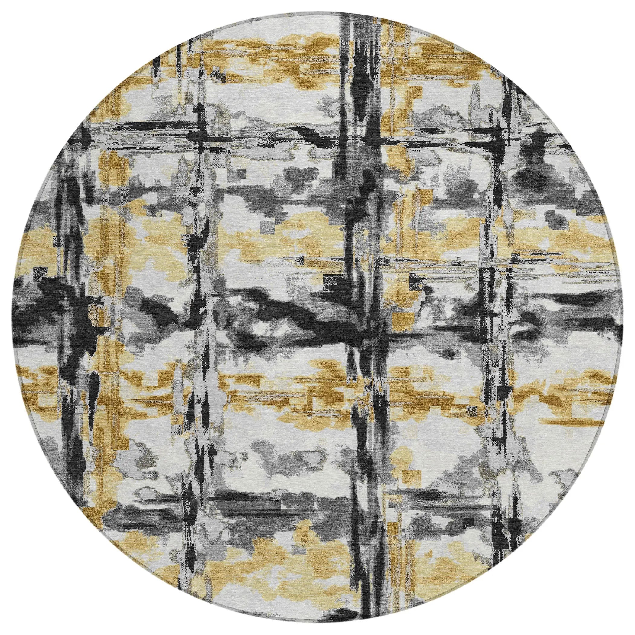 8' Gray And Granite Gray Round Abstract Washable Indoor Outdoor Area Rug Homeroots Outdoor