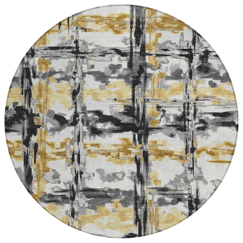 8' Gray And Granite Gray Round Abstract Washable Indoor Outdoor Area Rug Homeroots Outdoor