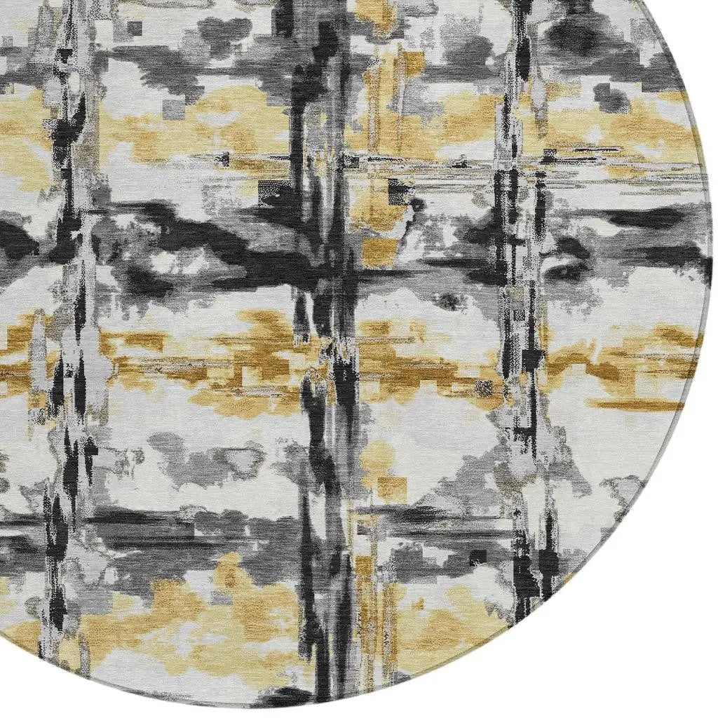 8' Gray And Granite Gray Round Abstract Washable Indoor Outdoor Area Rug Homeroots Outdoor