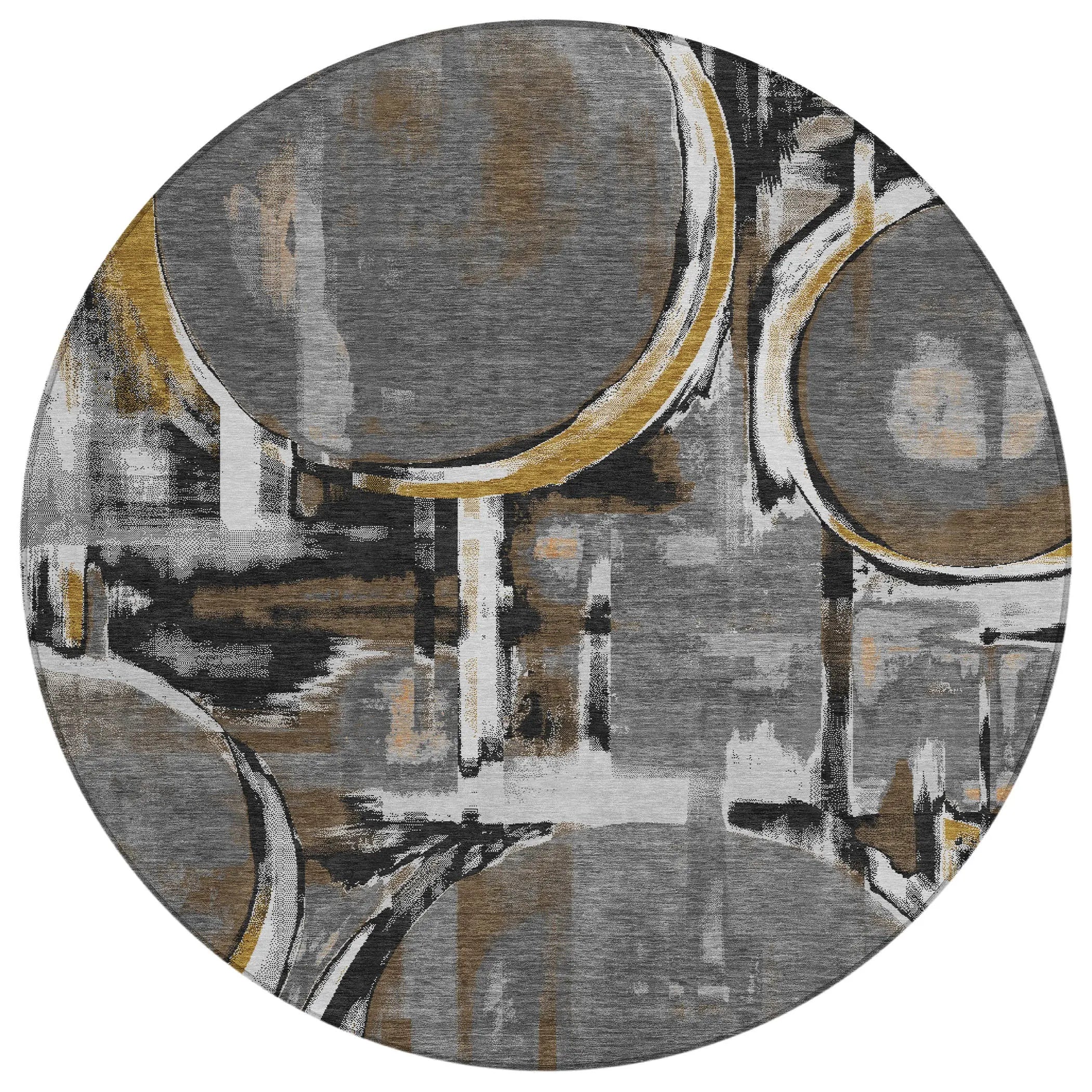 8' Gray And Graphite Round Abstract Washable Indoor Outdoor Area Rug Homeroots Outdoor