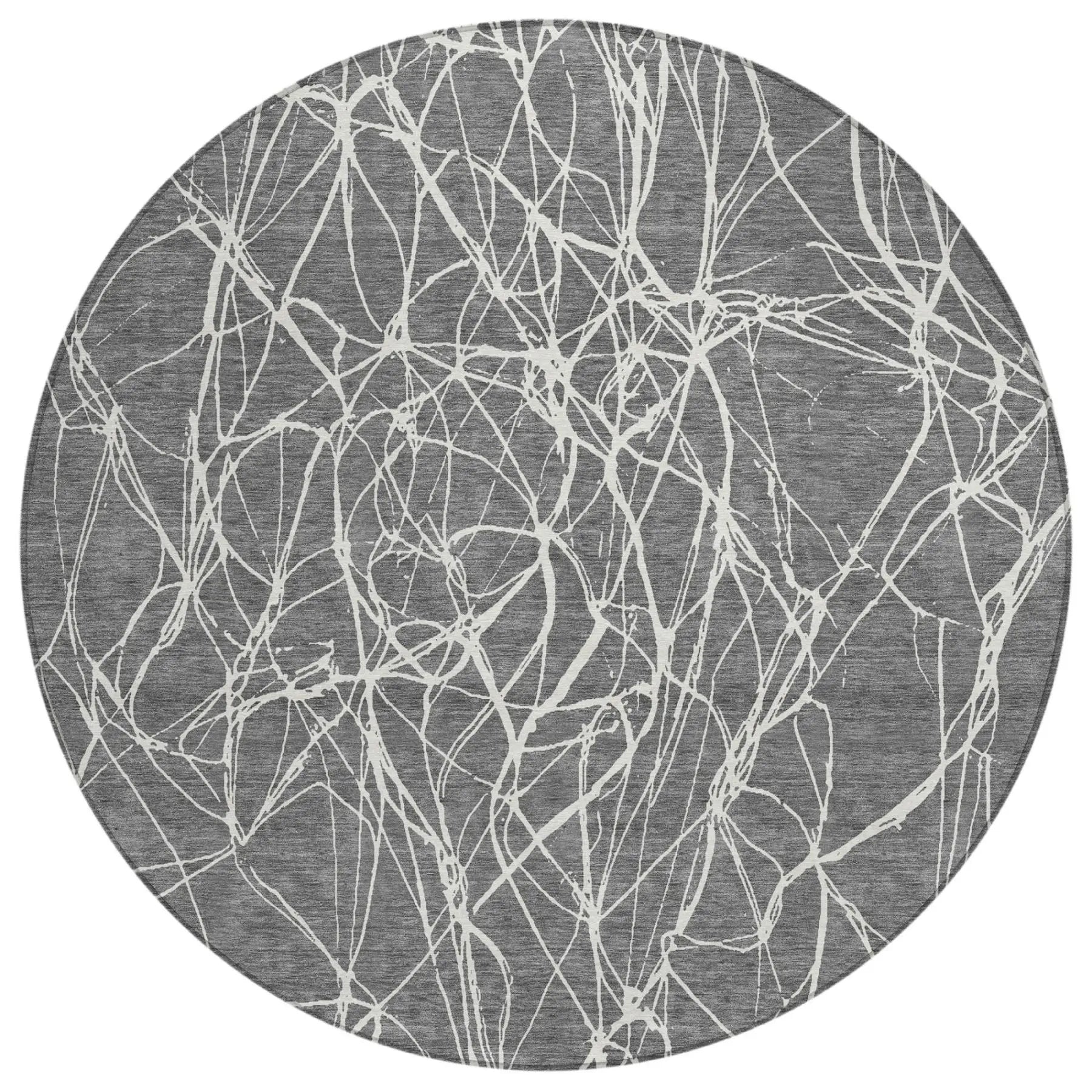 8' Gray And Graphite Round Abstract Washable Indoor Outdoor Area Rug Homeroots Outdoor