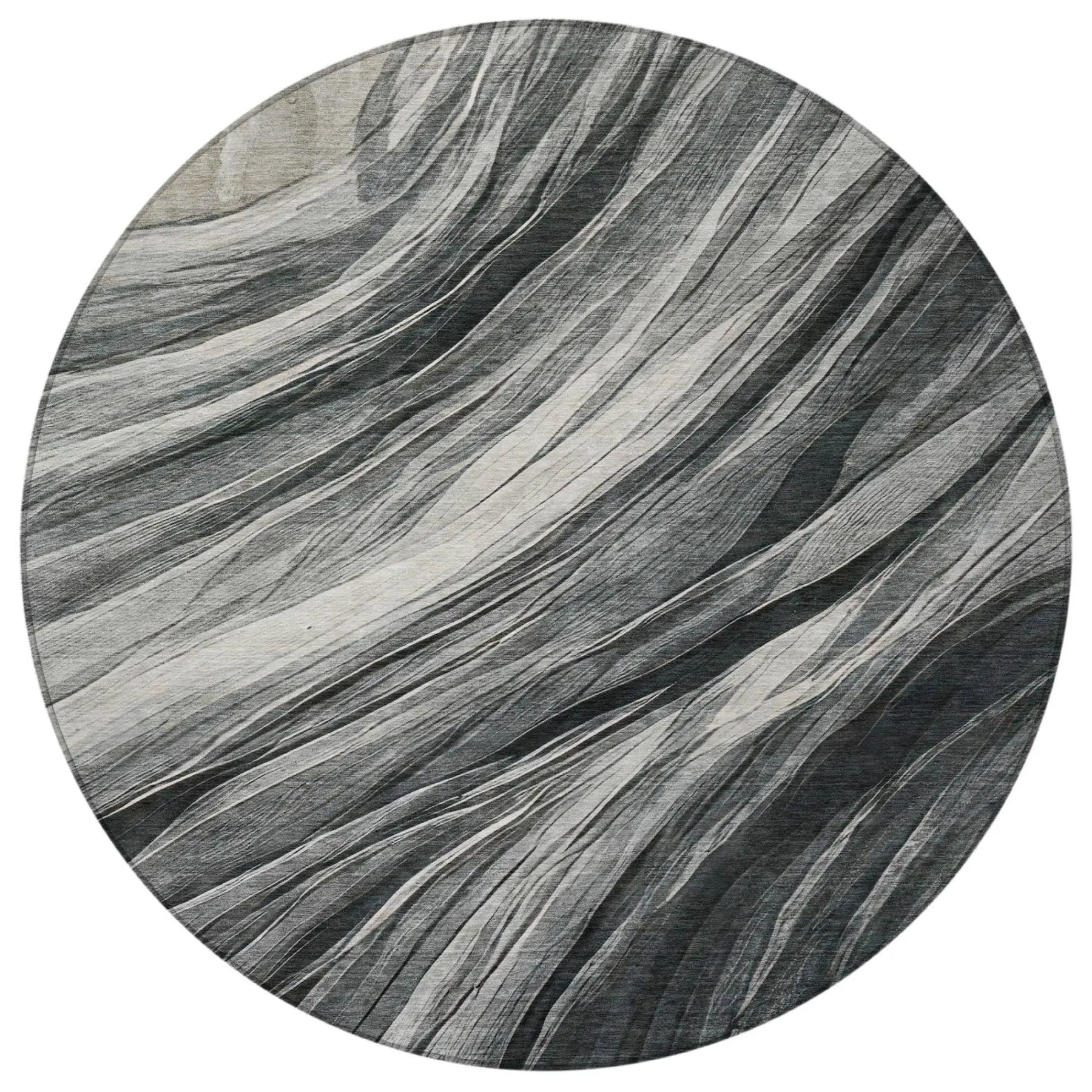 8' Gray And Graphite Round Abstract Washable Indoor Outdoor Area Rug Homeroots Outdoor