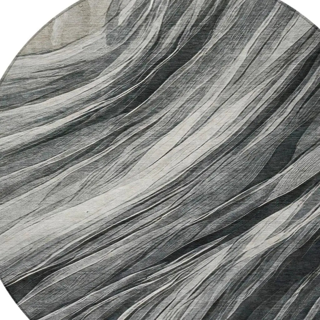 8' Gray And Graphite Round Abstract Washable Indoor Outdoor Area Rug Homeroots Outdoor
