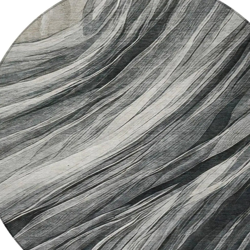 8' Gray And Graphite Round Abstract Washable Indoor Outdoor Area Rug Homeroots Outdoor