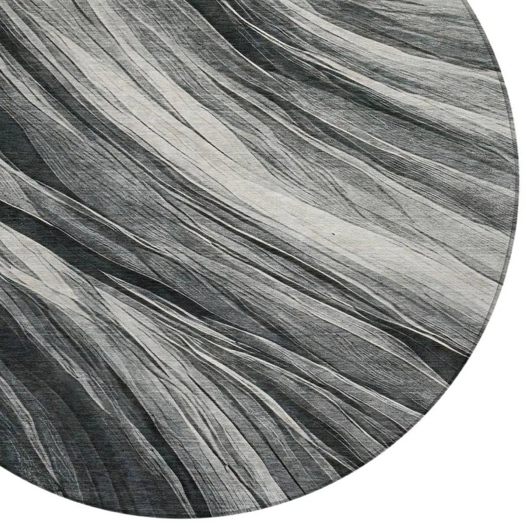 8' Gray And Graphite Round Abstract Washable Indoor Outdoor Area Rug Homeroots Outdoor