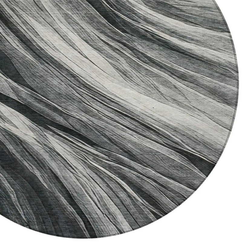 8' Gray And Graphite Round Abstract Washable Indoor Outdoor Area Rug Homeroots Outdoor