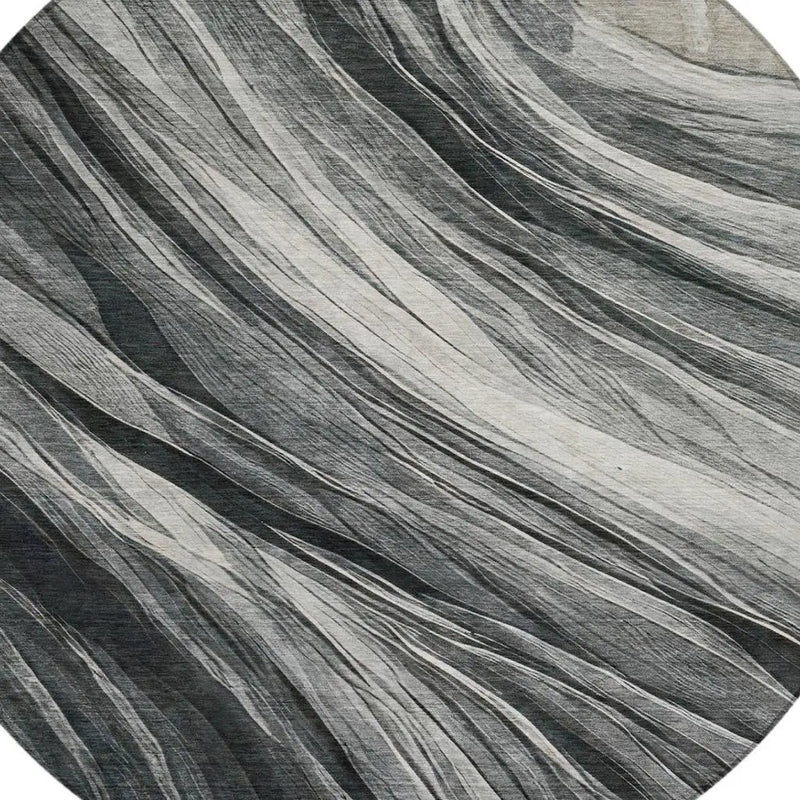 8' Gray And Graphite Round Abstract Washable Indoor Outdoor Area Rug Homeroots Outdoor