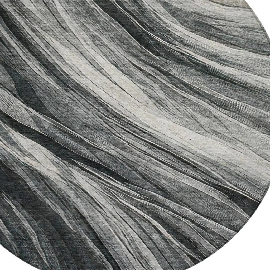 8' Gray And Graphite Round Abstract Washable Indoor Outdoor Area Rug Homeroots Outdoor