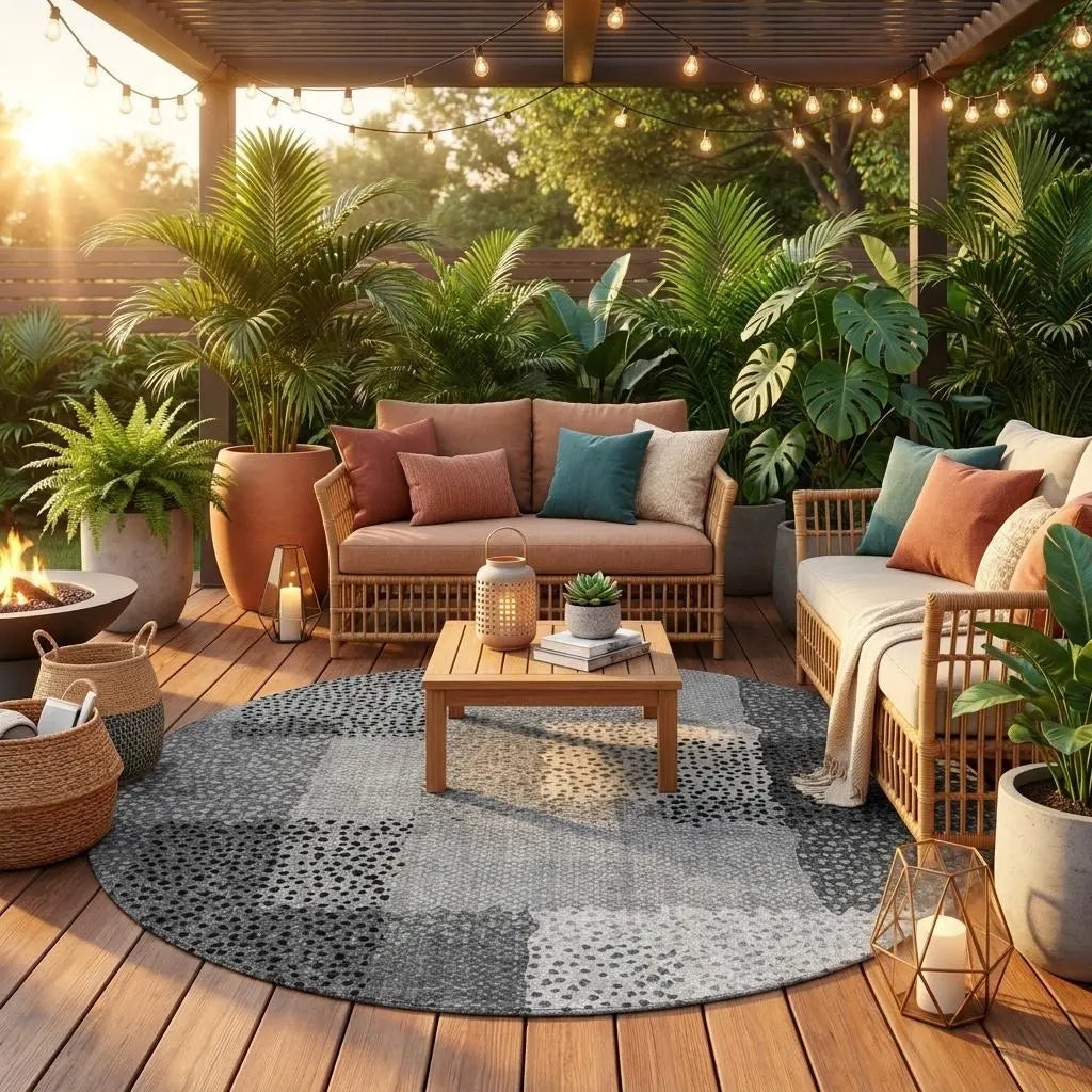 8' Gray And Graphite Round Abstract Washable Indoor Outdoor Area Rug Homeroots Outdoor