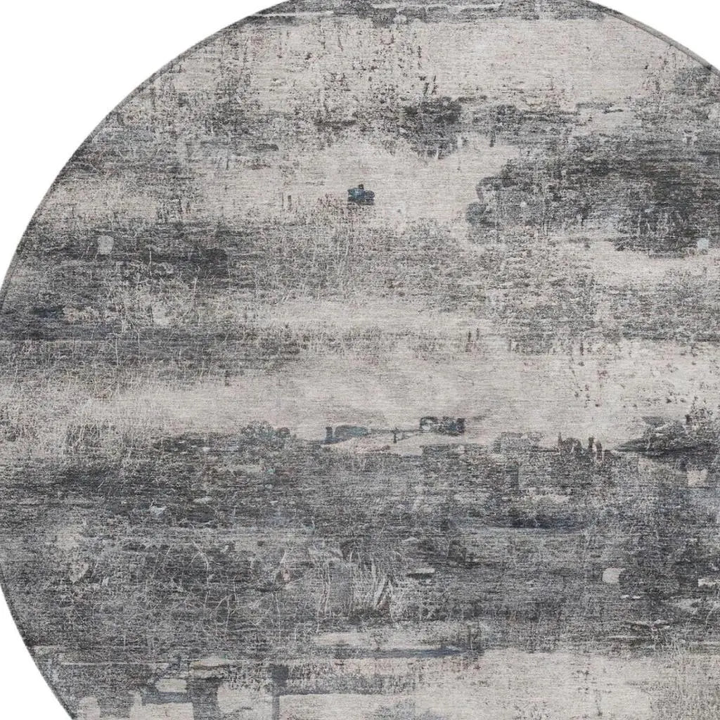 8' Gray And Graphite Round Abstract Washable Indoor Outdoor Area Rug Homeroots Outdoor