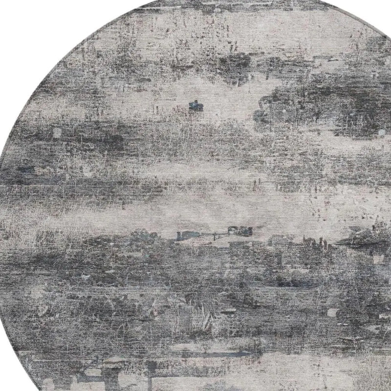 8' Gray And Graphite Round Abstract Washable Indoor Outdoor Area Rug Homeroots Outdoor