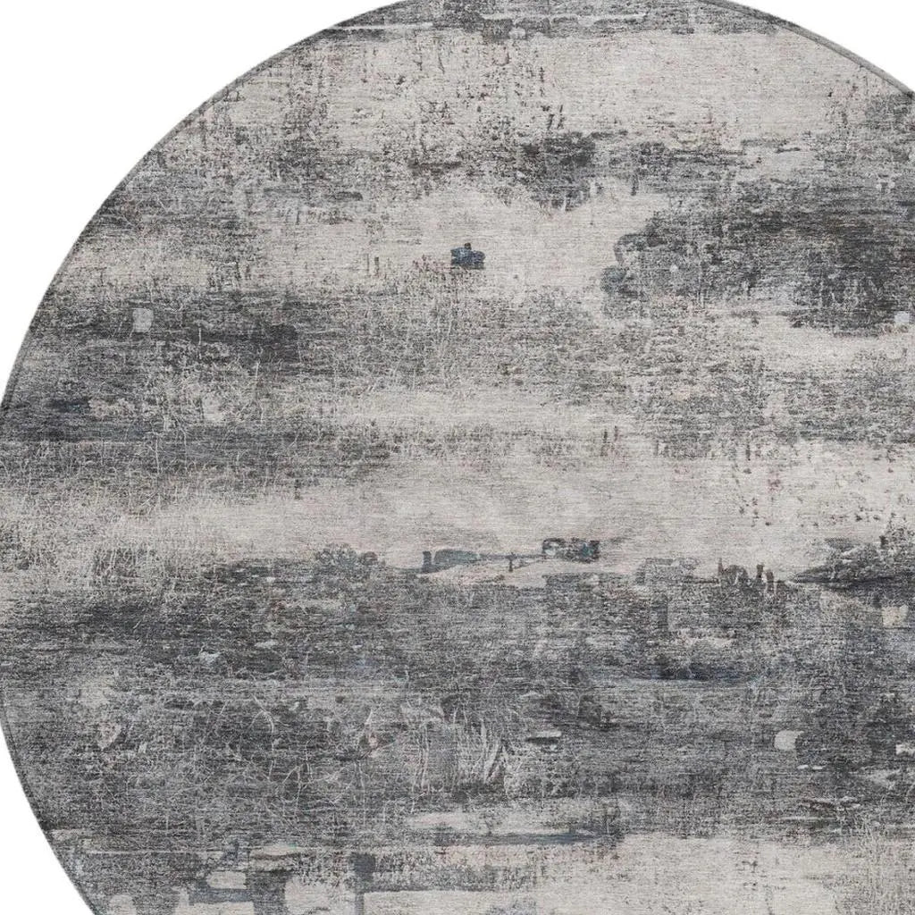 8' Gray And Graphite Round Abstract Washable Indoor Outdoor Area Rug Homeroots Outdoor