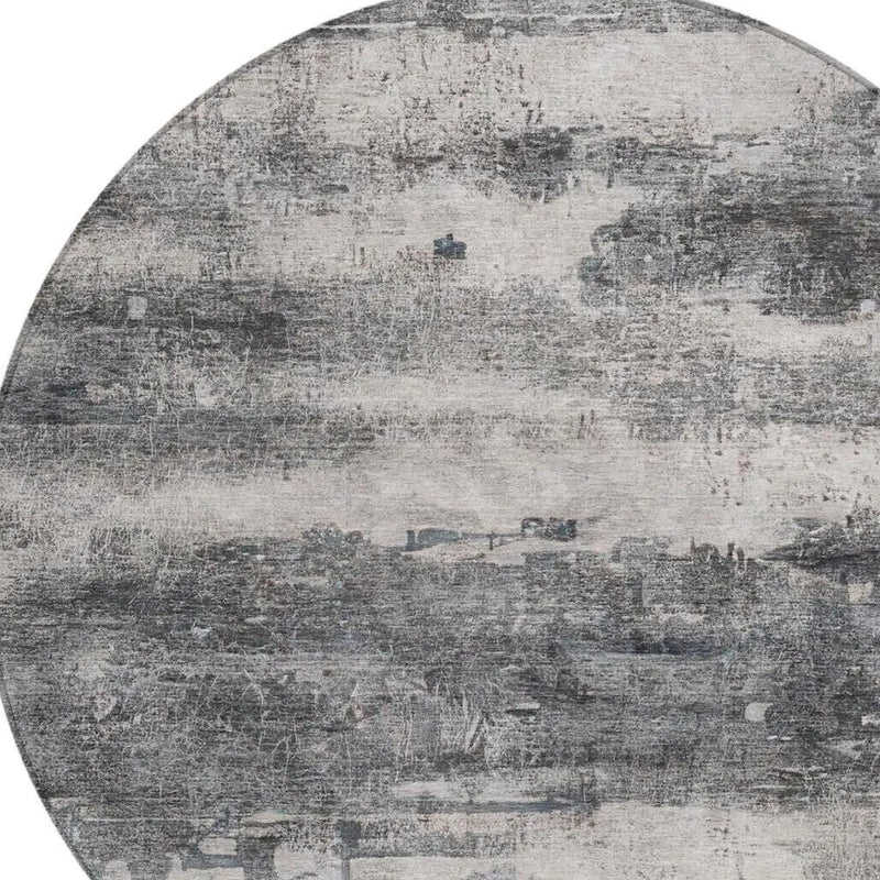 8' Gray And Graphite Round Abstract Washable Indoor Outdoor Area Rug Homeroots Outdoor