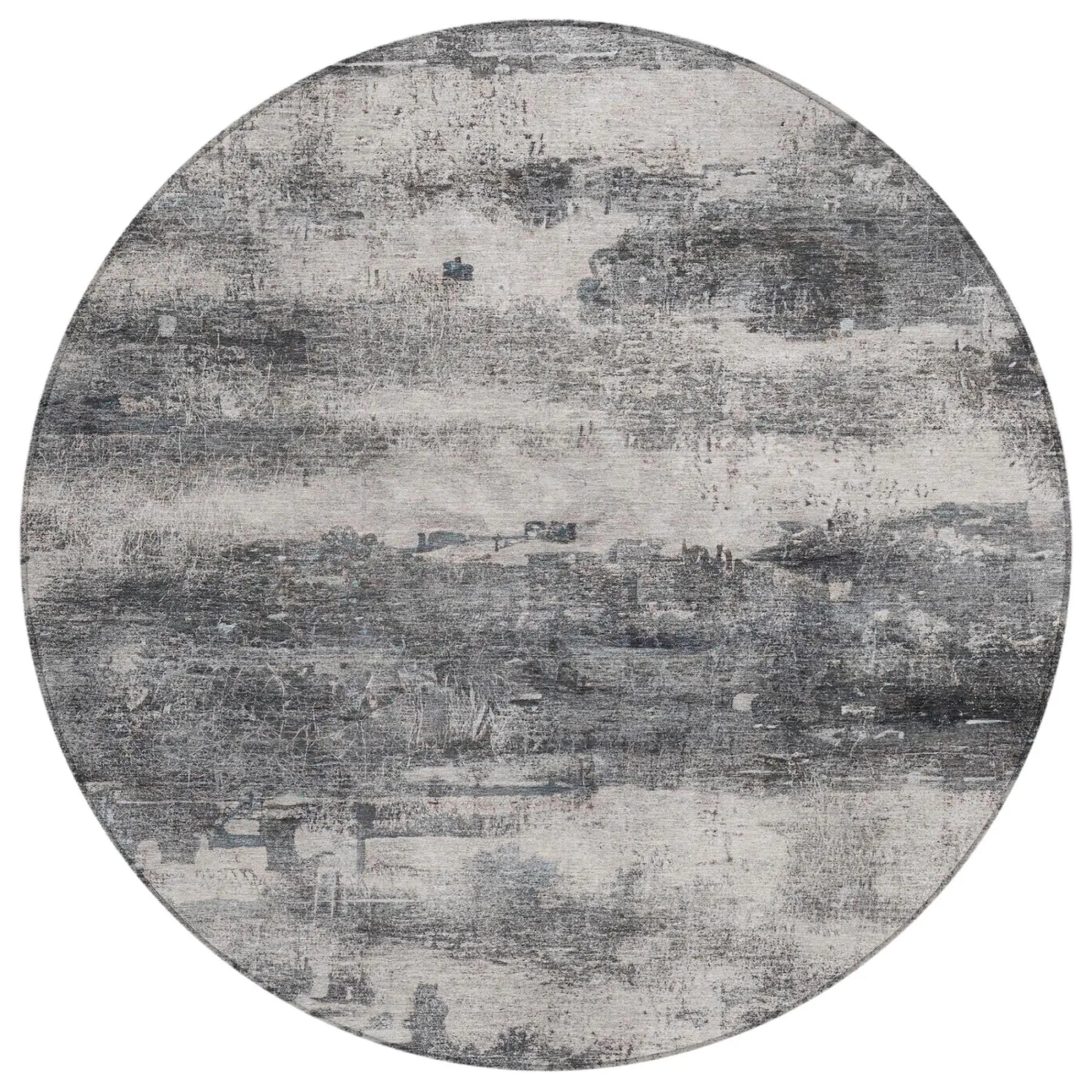 8' Gray And Graphite Round Abstract Washable Indoor Outdoor Area Rug Homeroots Outdoor
