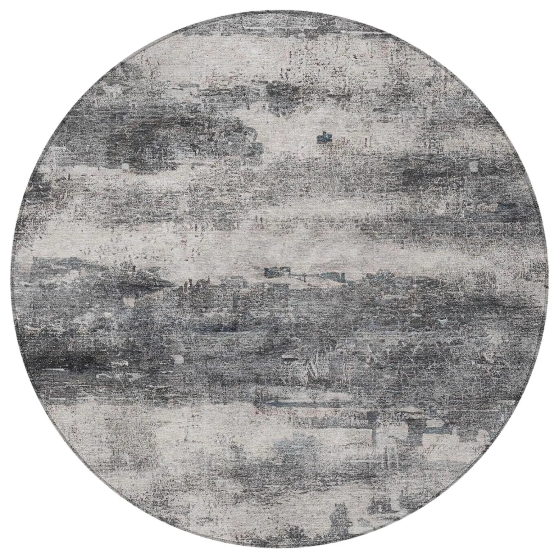 8' Gray And Graphite Round Abstract Washable Indoor Outdoor Area Rug Homeroots Outdoor