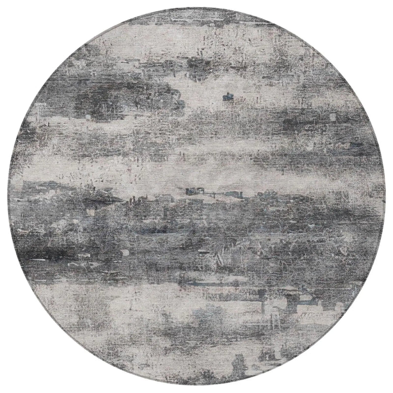 8' Gray And Graphite Round Abstract Washable Indoor Outdoor Area Rug Homeroots Outdoor